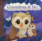 Book titled 'Grandma & Me' with owl illustrations on a purple background