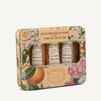Hand cream set in a decorative tin with floral and fruit design