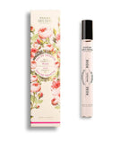 Panier Des Sens Rose Eau de Toilette set, featuring a tall rectangular floral box with pink rose illustrations and a matching clear glass spray bottle with a black cap, on a white background.