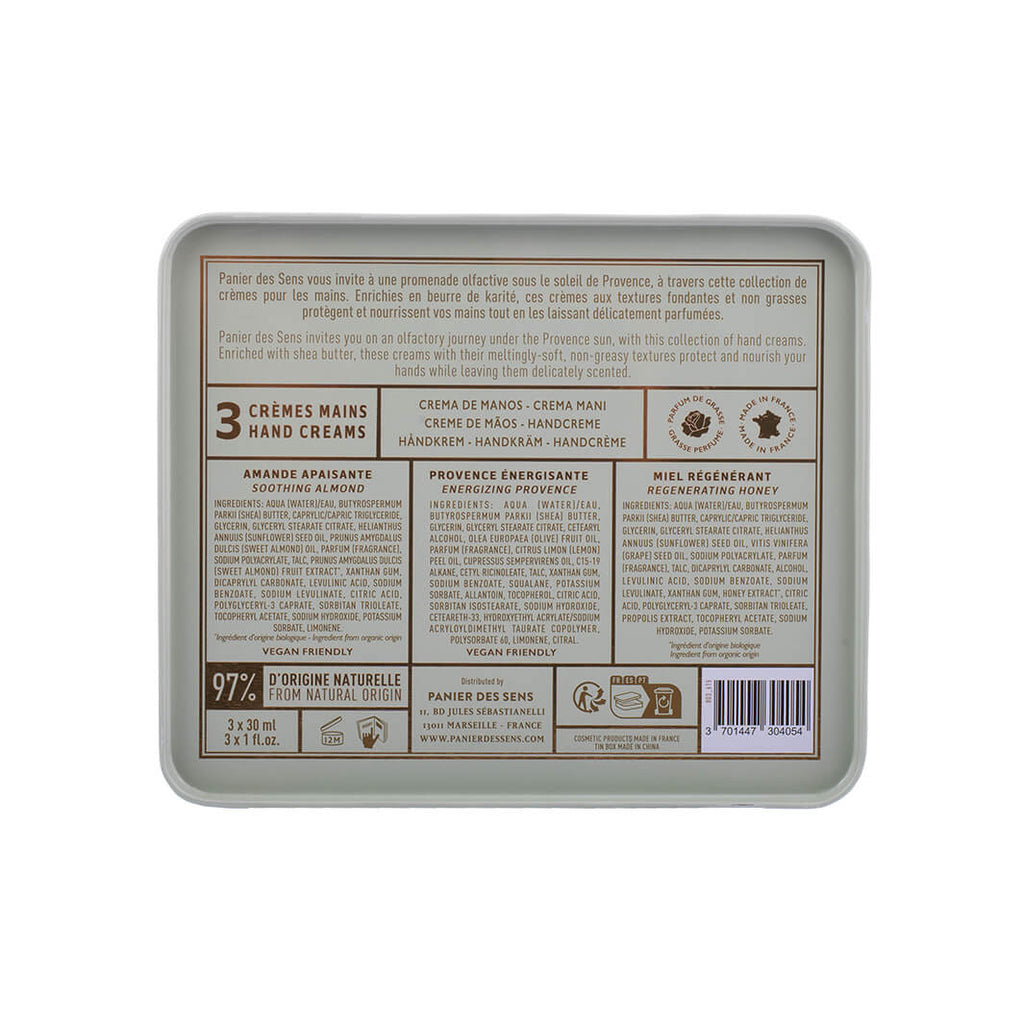 Back of a product packaging with text and branding on a white background