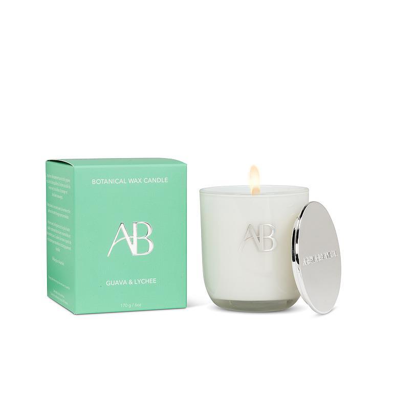 Candle with a green box labeled 'AB' on a white background