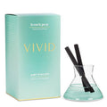 Fragrance diffuser with sticks and packaging labeled 'Vivid' on a white background