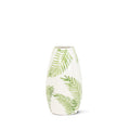White vase with green leaf pattern on a white background