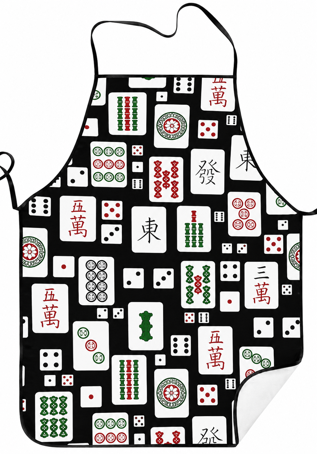 Apron with Mahjong tile pattern on a black background