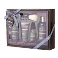 Men's grooming gift set with bottles and a brush in a wooden box, branded 'Men Expert'.