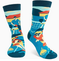 Colorful socks with pickleball design on a white background