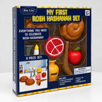 Rite Lite My First Rosh Hashanah Set toy food and tableware set in its retail packaging, featuring plastic challahs, a honey jar, apple, pomegranate, candle, and shofar.