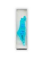 Turquoise Mezuzah case with Star of David design on a white background