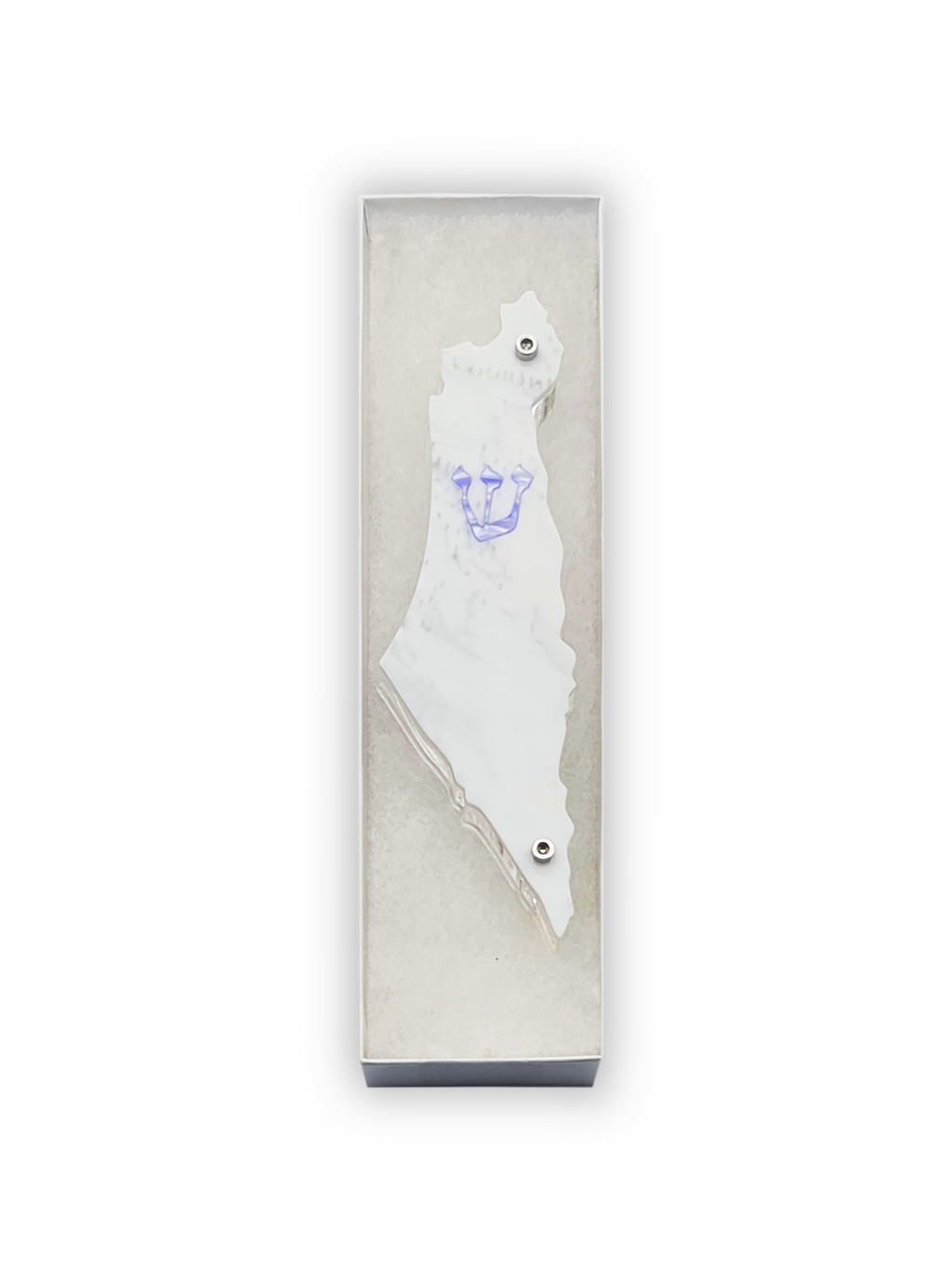 White mezuzah with in a box on a white background