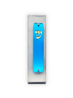 Blue Mezuzah case with a blue base on a white background
