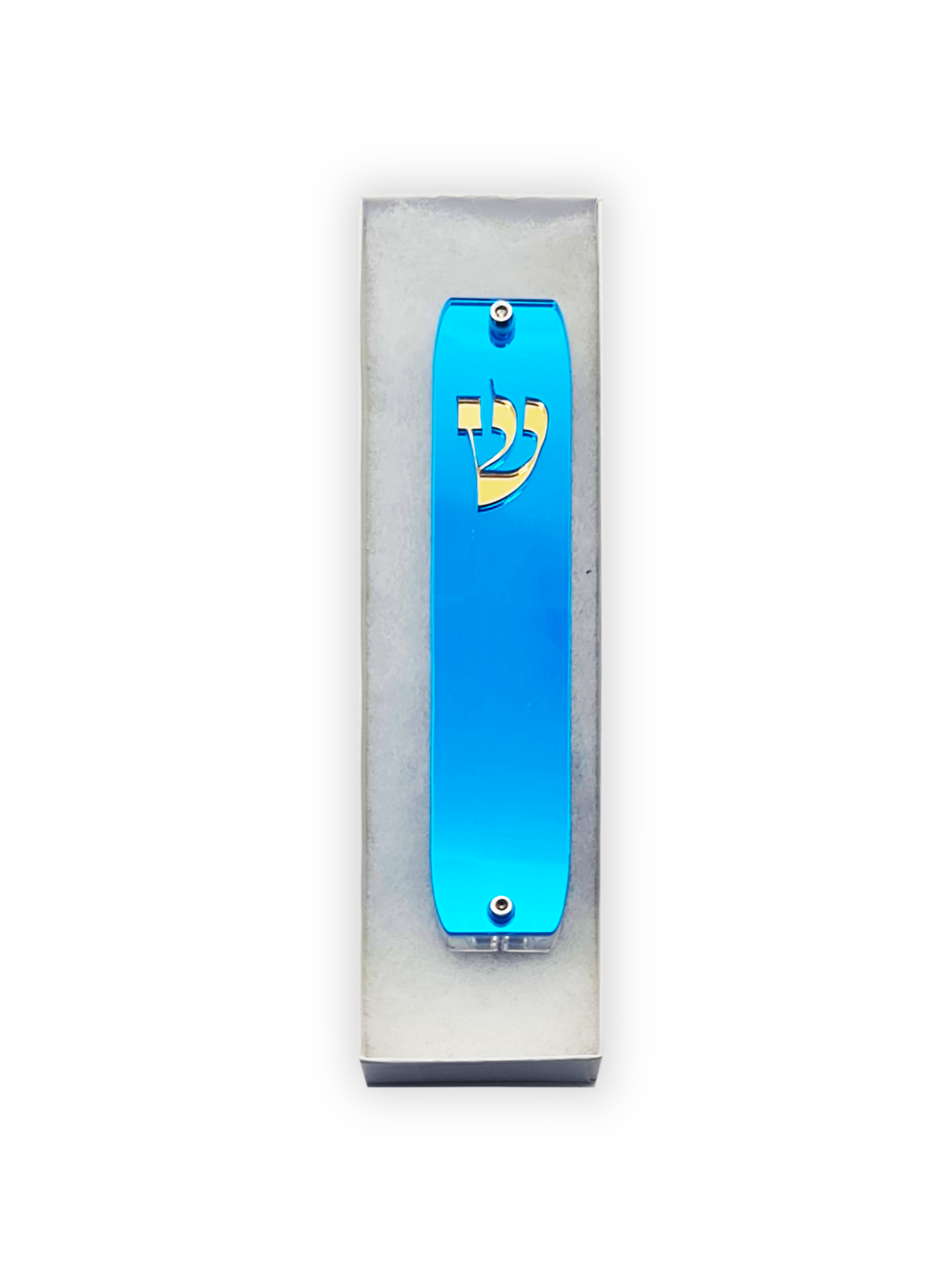 Blue Mezuzah case with a blue base on a white background