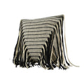 Black and white striped pillow with fringes on a white background