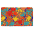 Colorful floral-patterned doormat on a white background