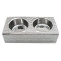 Metallic double candle holder on a white background