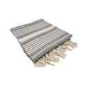 Gray and white patterned blanket with tassels on a white background