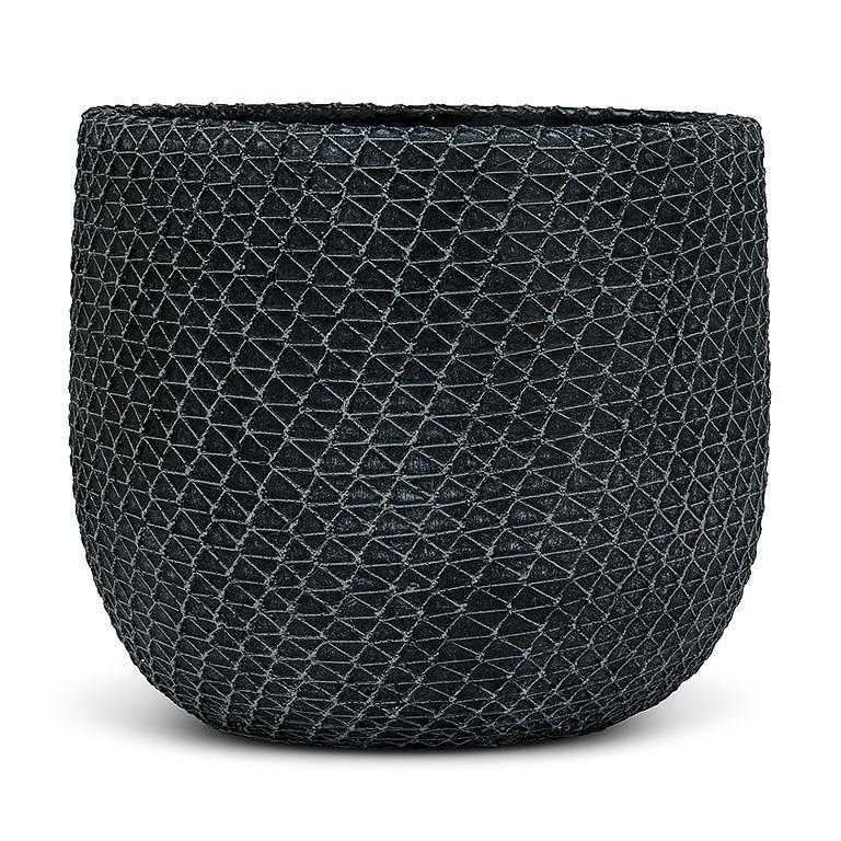 Dark gray woven planter on a white background