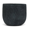 Dark gray woven planter on a white background
