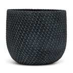 Dark gray woven planter on a white background