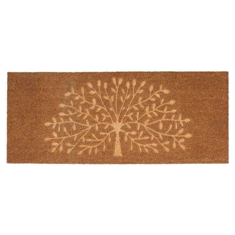 Brown doormat with a tree design on a white background