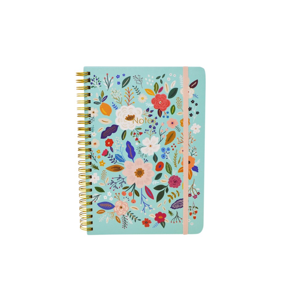 Notebook with floral design on a white background