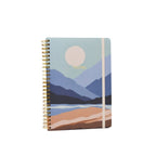 Notebook with mountain landscape design on a white background