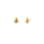 Gold ladybug earrings on a white background