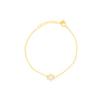 A delicate gold chain bracelet featuring a central Star of David charm embellished with small clear stones, displayed on a clean white background.