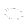 Silver bracelet with small round charms on a white background