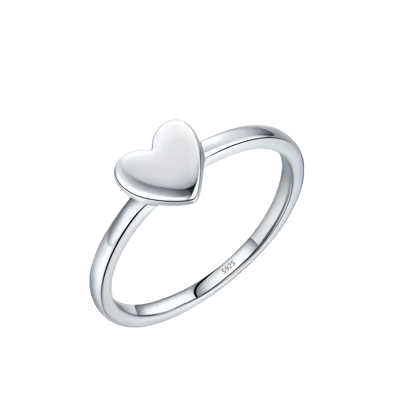 Silver heart-shaped ring on a blue background