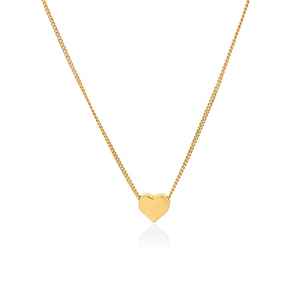Gold heart-shaped pendant necklace on a white background