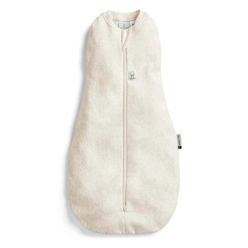 Beige baby sleeping bag with a zipper on a white background
