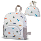 Children's backpack with dinosaur pattern on a white background