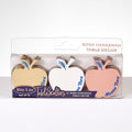 Rite Lite Rosh Hashanah table decor set of 12, featuring apple-shaped table scatters in gold, white, and rose gold with blue leaf accents, in a clear plastic blister pack.