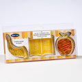 Rite Lite 3-piece Rosh Hashanah cookie cutter set in its original clear plastic packaging, featuring a shofar, an open book, and an apple design.