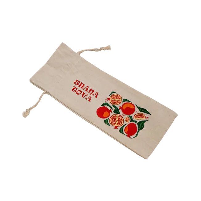 A beige canvas drawstring pouch featuring a red and green graphic of oranges and the text 'SHAMA BOYA' printed on the front, shown against a plain white background.