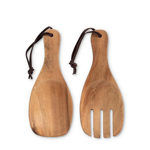 Two wooden spoons with handles on a white background