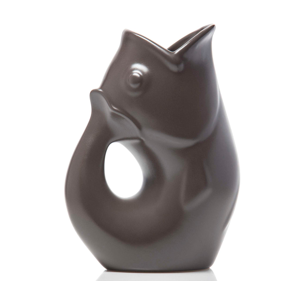 Gray fish-shaped vase on a white background