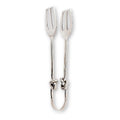 Pair of silver tongs on a white background