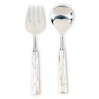 Silver fork and spoon set with decorative handles on a white background