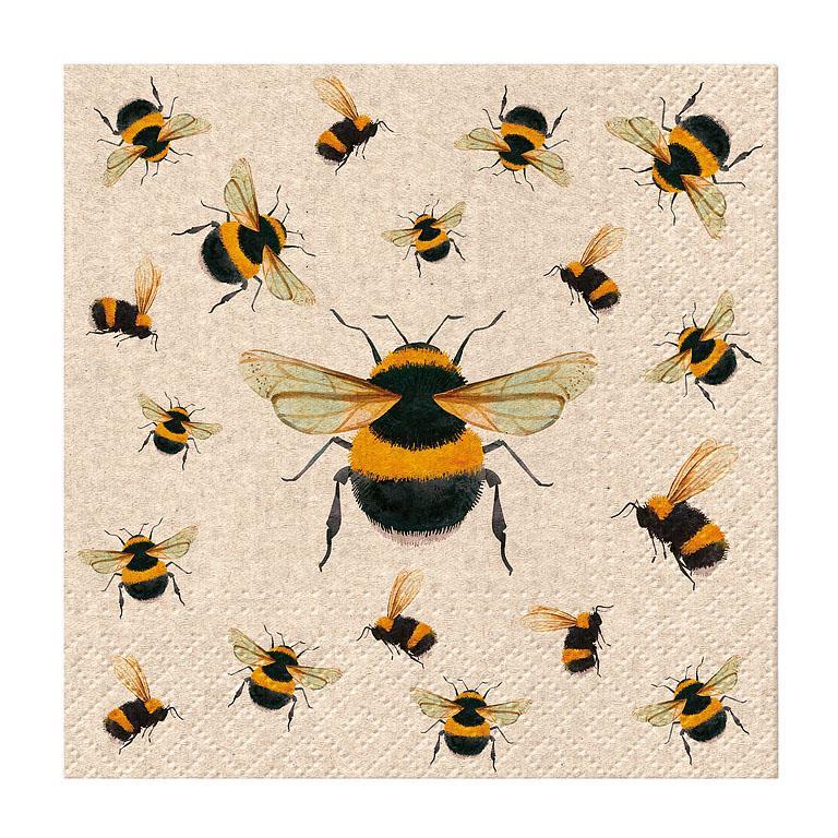 Pattern of bees on a textured beige napkin