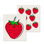 Two dishcloths with strawberry designs on a white background
