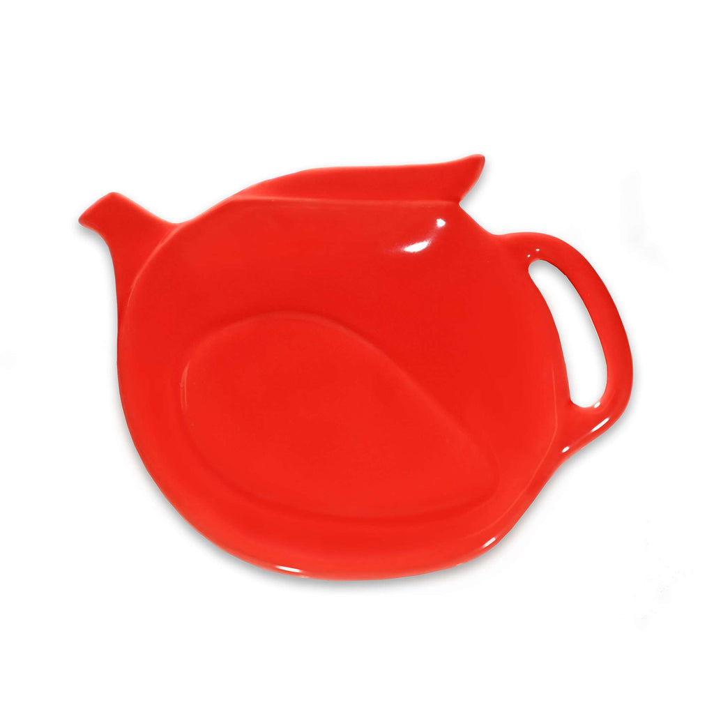 Red ceramic teapot on a white background