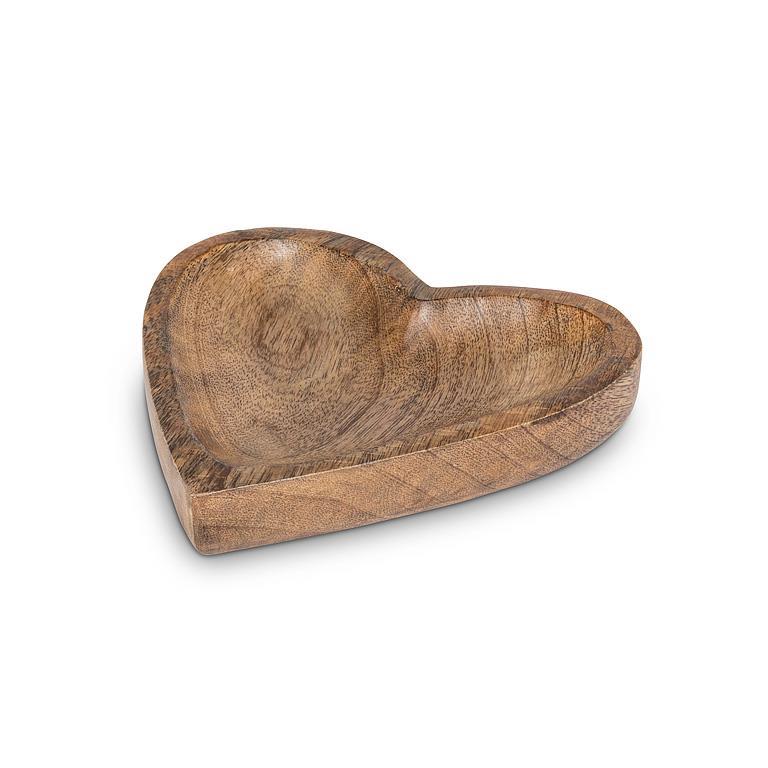 Wooden heart-shaped bowl on a white background